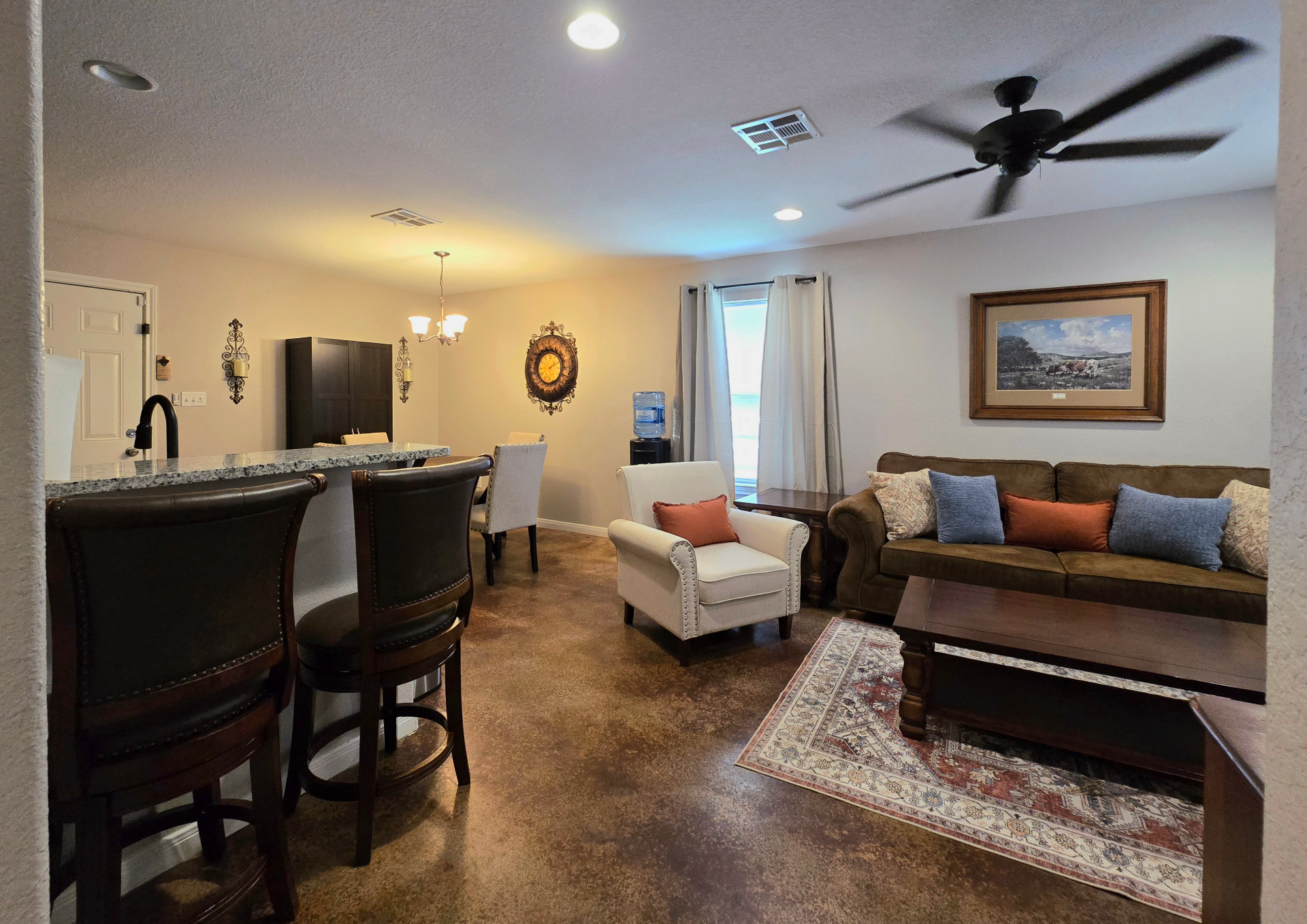 Unit B cozy living space with smart TV